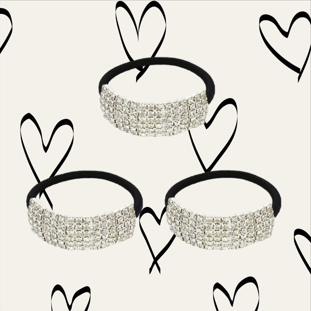 ❤️ Love Offers! 3 New Pretty Crystal Rhinestone and Black Hair Ties